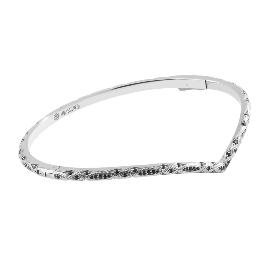 Men's 925 Solid Silver 0.67ct Black Diamond Paved Curve Bangle