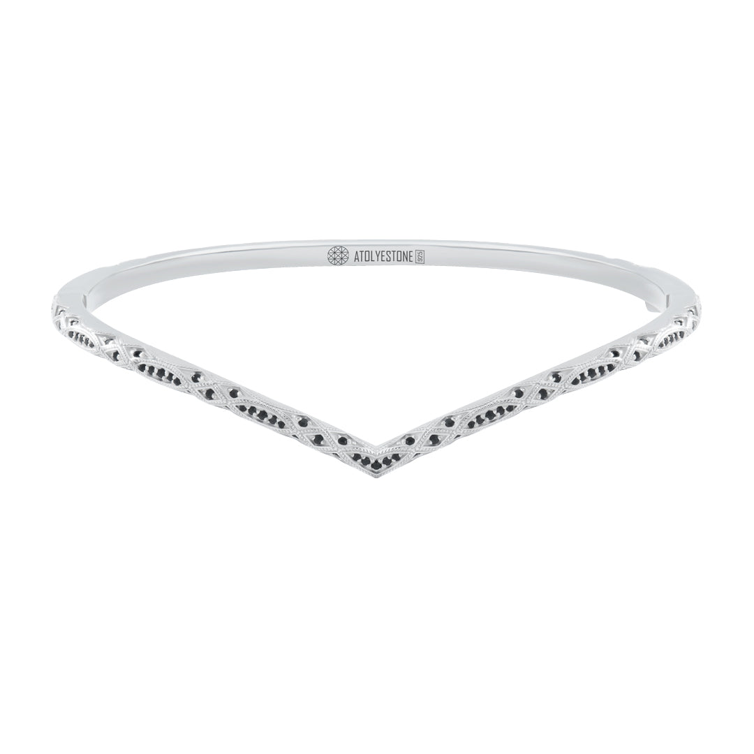 925 Sterling Silver Streamline Curve Bangle Bracelet Paved with Black CZ