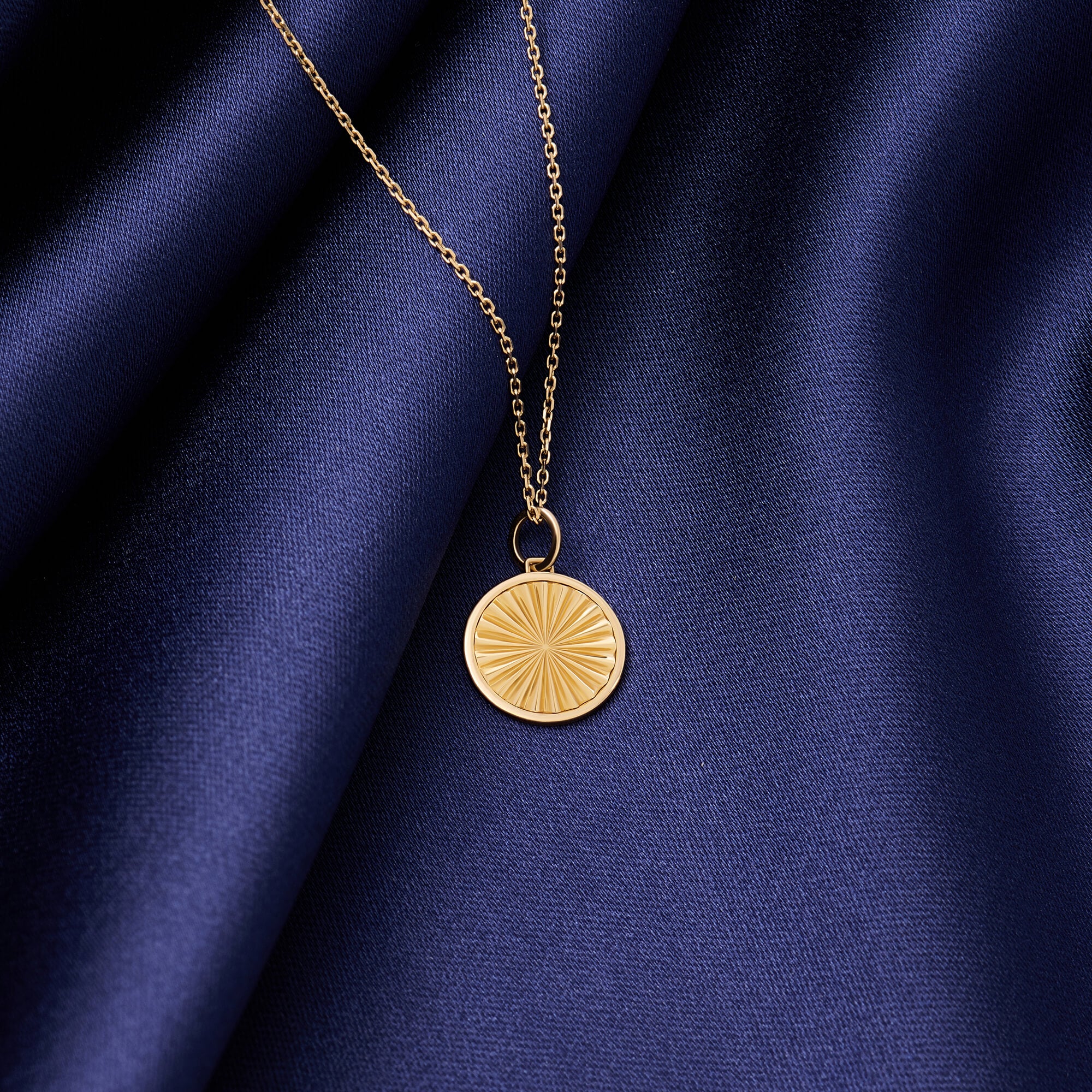 Sunburst Design Coin Necklace in Yellow Solid Gold