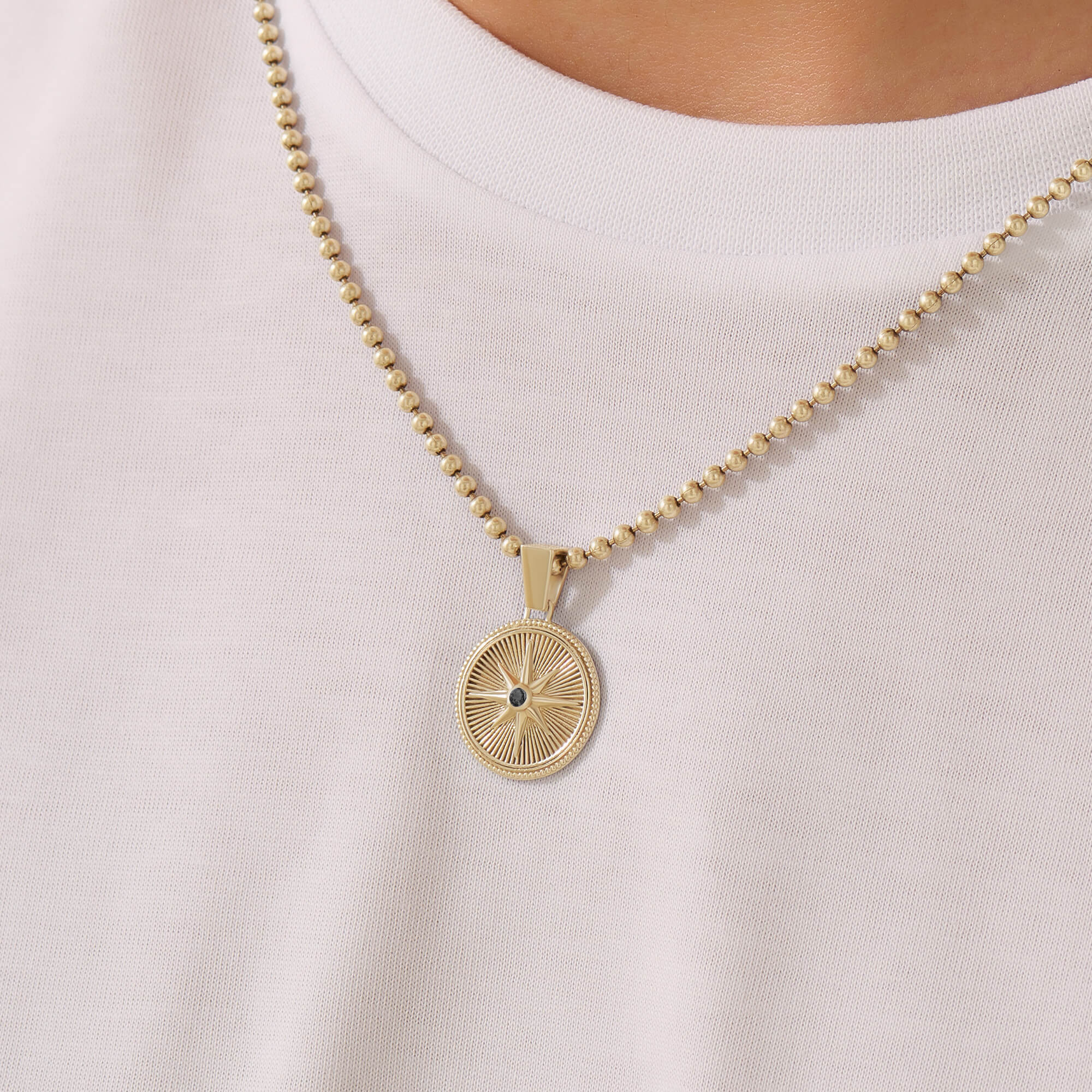 Men's Sunburst Compass Pendant in Solid Gold