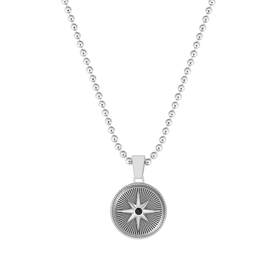Sunburst Compass Pendant in 925 Sterling Silver - Paved Cubic Zirconia
