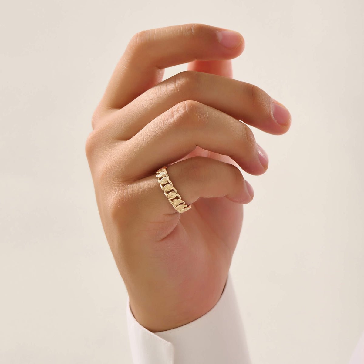 Textured Cuban Band Ring in Gold for Men