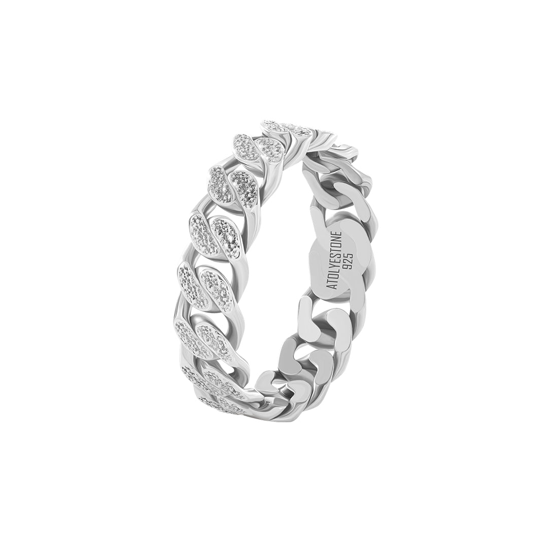 Textured Cuban Link Sterling Silver Band