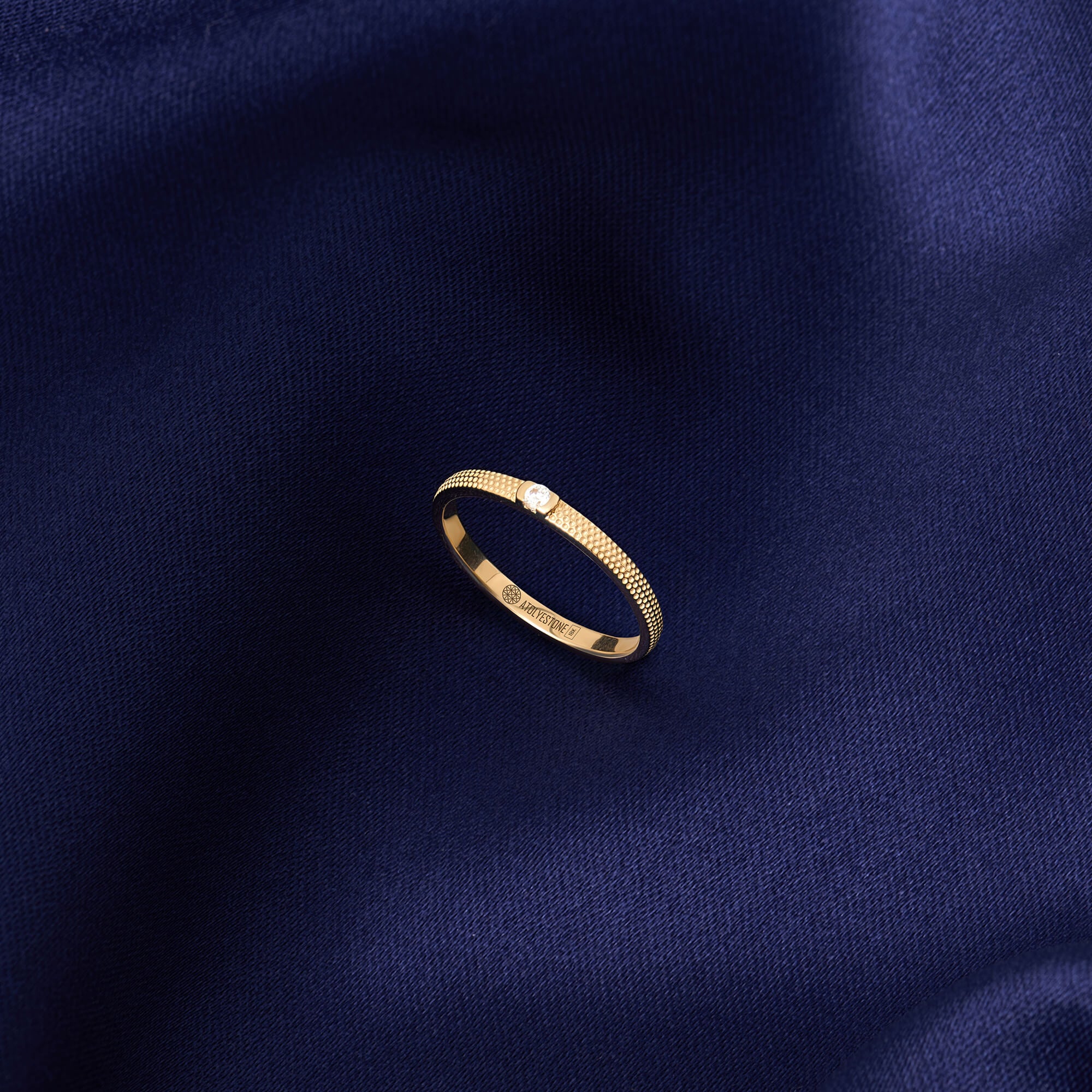 Solid Gold Textured Diamond Band Ring