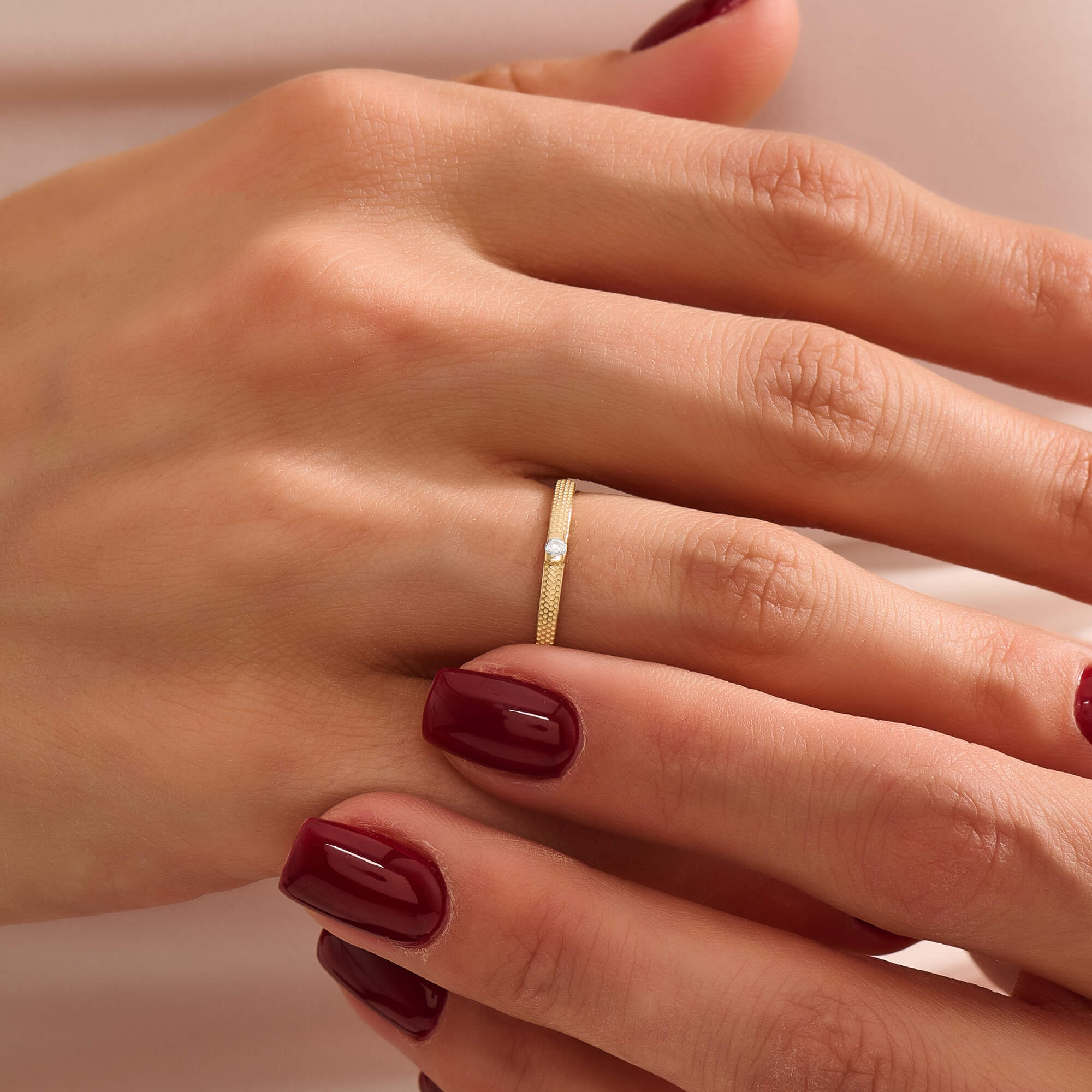 Women's Solid Gold Textured Diamond Band