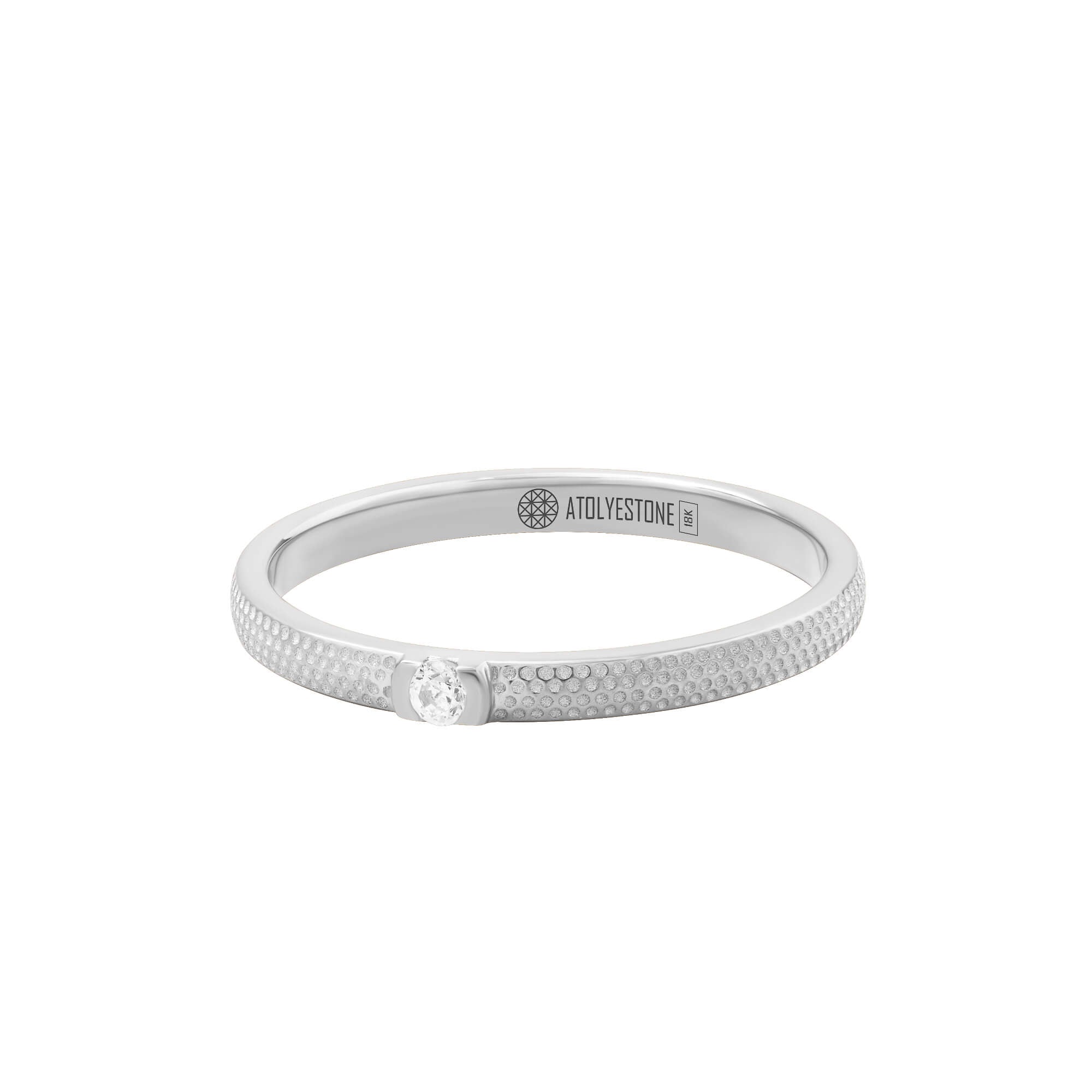 Textured Diamond Band Ring in Solid White Gold