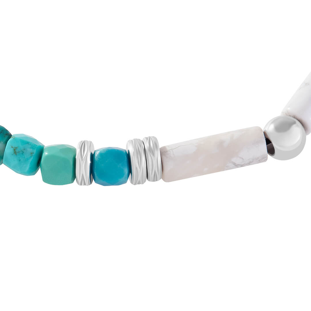 925 Silver Turquoise & Howlite Tube Style Beads Bracelet