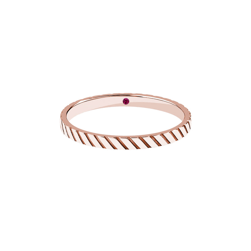 Men's Solid Gold Twined Band with Ruby - Rose Gold