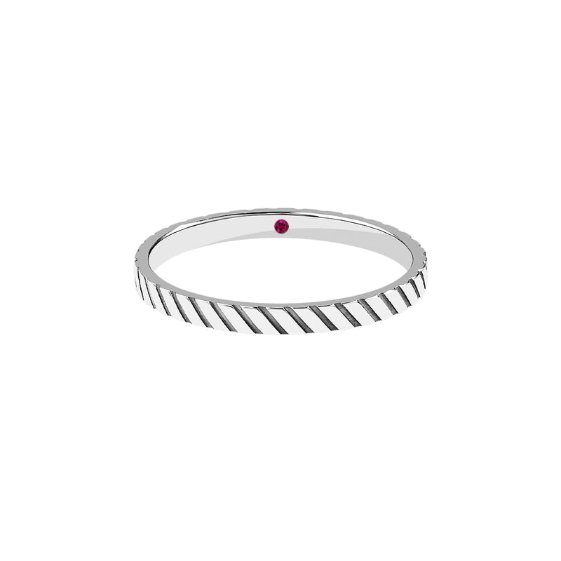 Men's Solid Gold Twined Band with Ruby - White Gold
