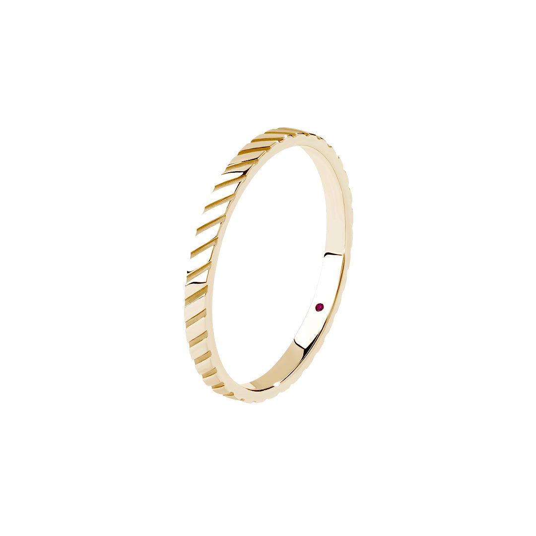 Real Gold Twined Wedding Band with Ruby Detail