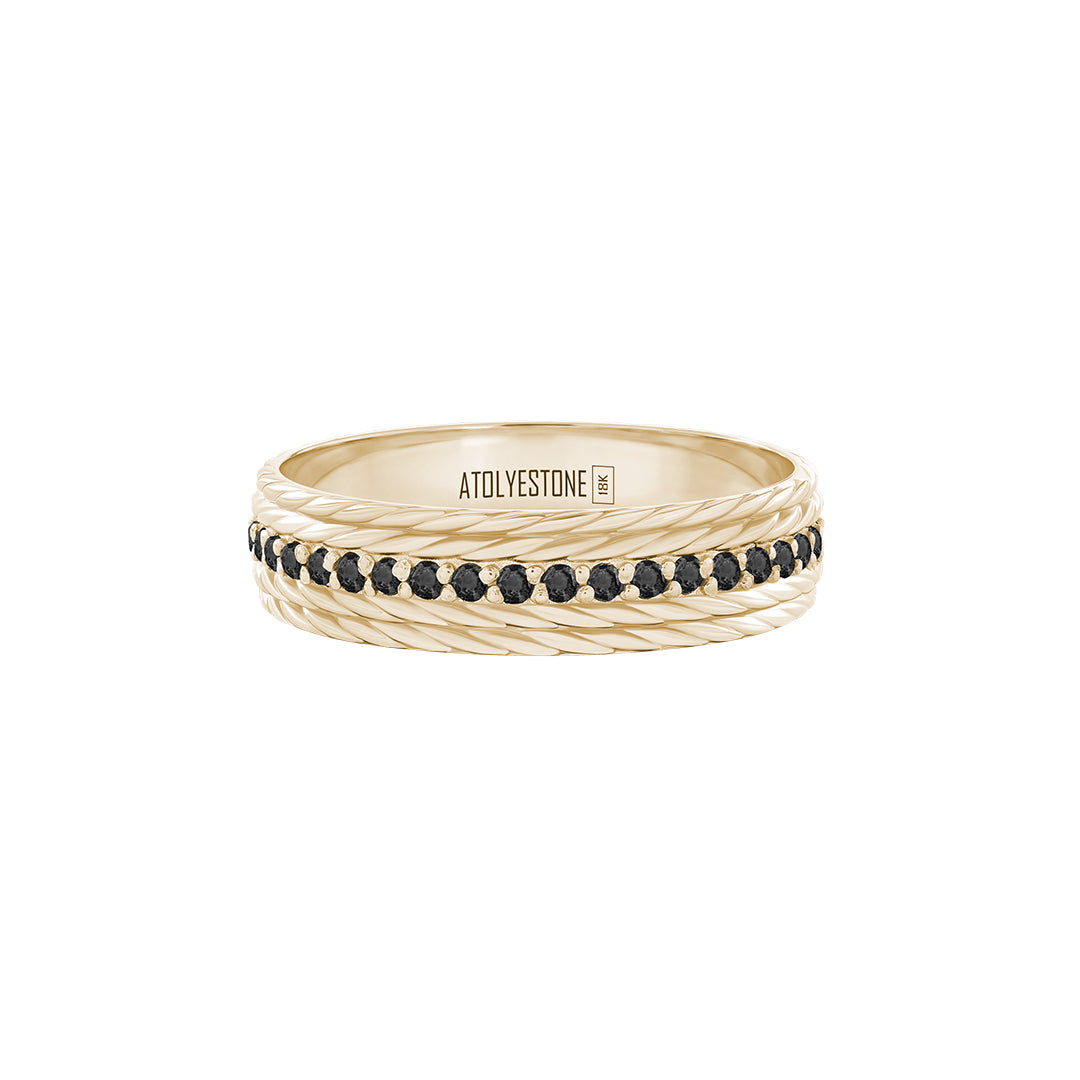 Twisted Edge Pave Band Ring in Solid Yellow Gold - Pave Black Diamond