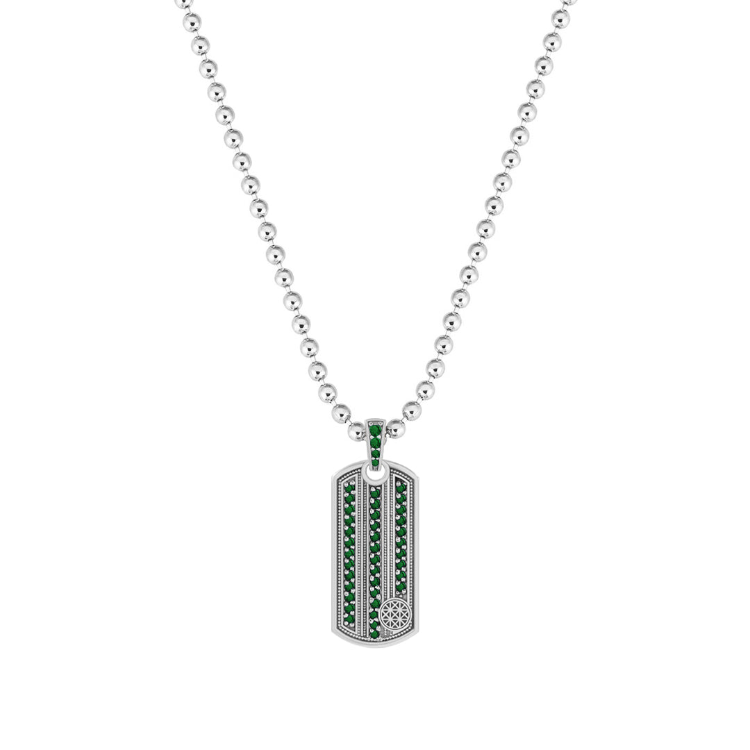 Vertical Pave Stripe Pendant in Solid White Gold - Pave Emerald