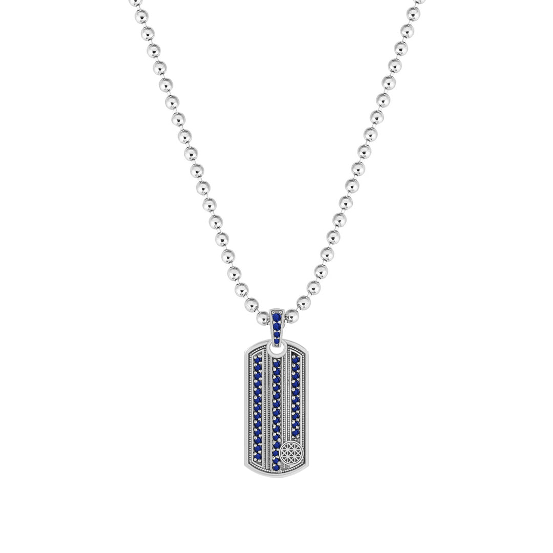 Vertical Pave Stripe Pendant in Solid White Gold - Pave Sapphire