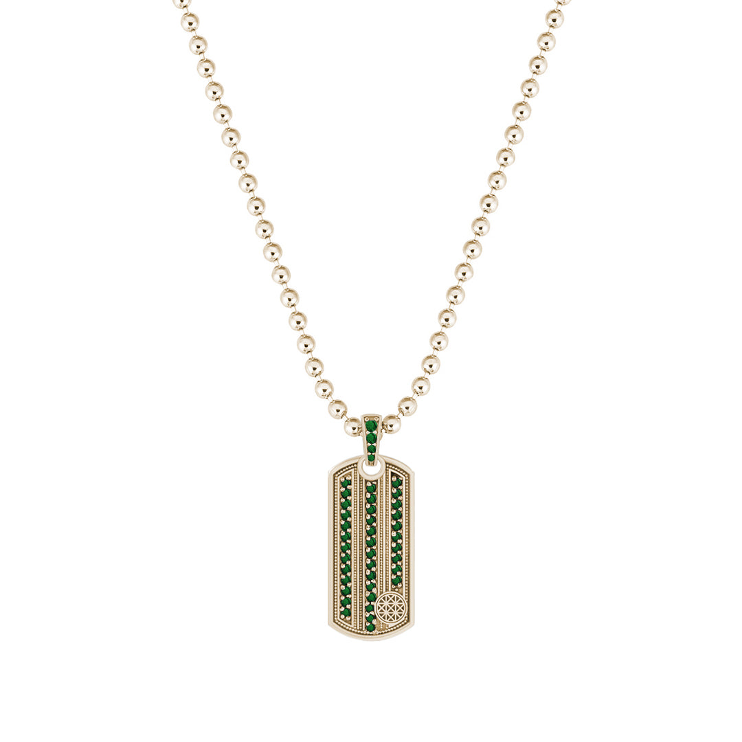 Vertical Pave Stripe Pendant in Solid Yellow Gold - Pave Emerald