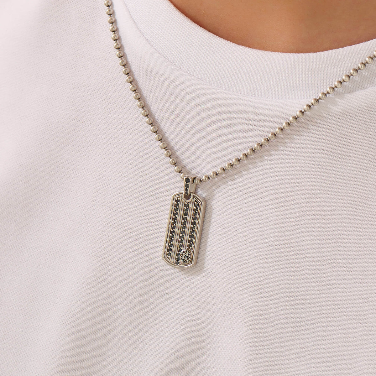 Men's Solid Silver Vertical Pave Stripe Pendant