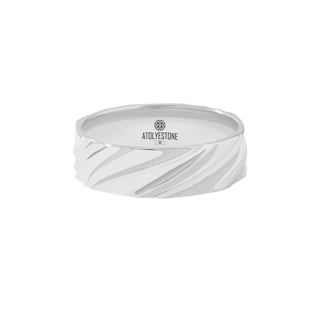 Wavy Band Ring in Solid White Gold
