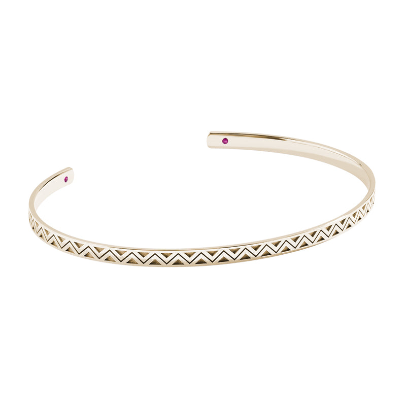  Men's Solid Gold Zigzag Cuff Bracelet with Ruby Details - Rose Gold