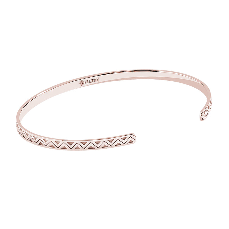 Men's Zigzag Pattern Open Cuff Bangle in Solid Gold - Rose Gold