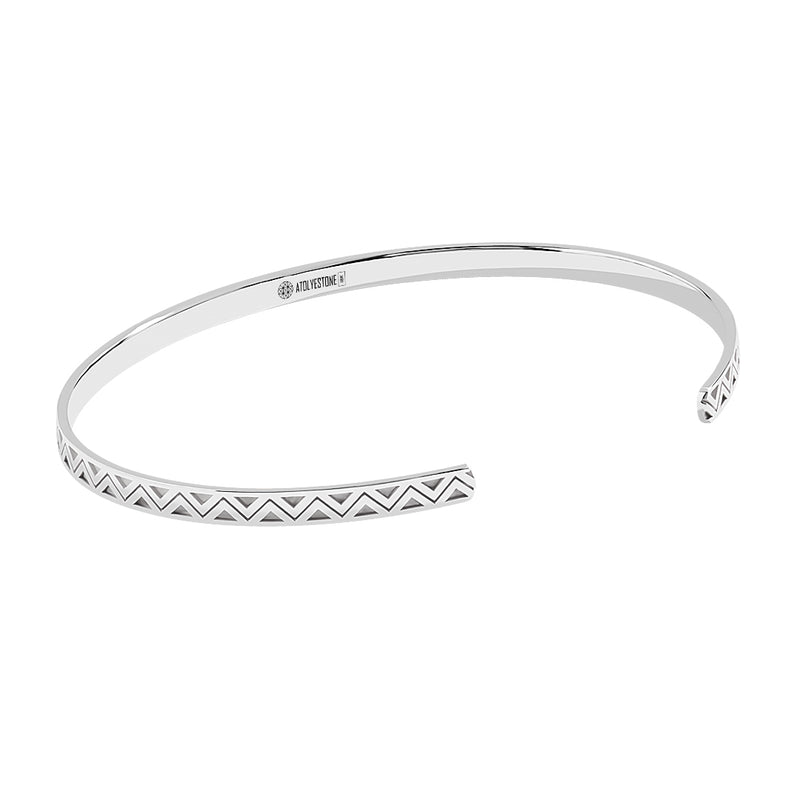 Men's Zigzag Pattern Open Cuff Bangle in Solid Gold - White Gold