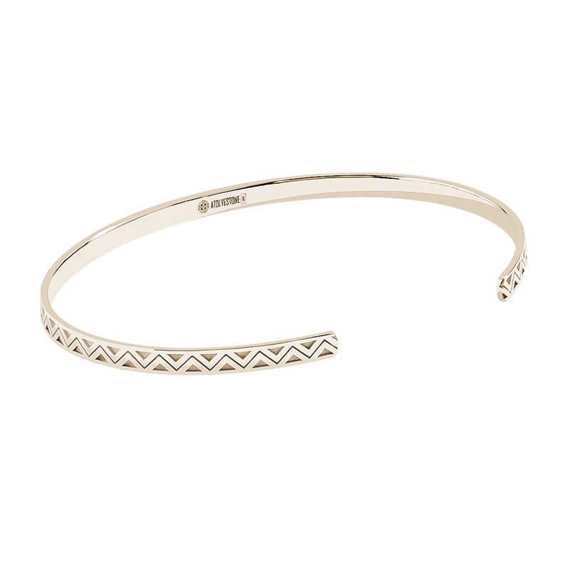 Men's Zigzag Pattern Open Cuff Bangle in Solid Gold - Yellow Gold