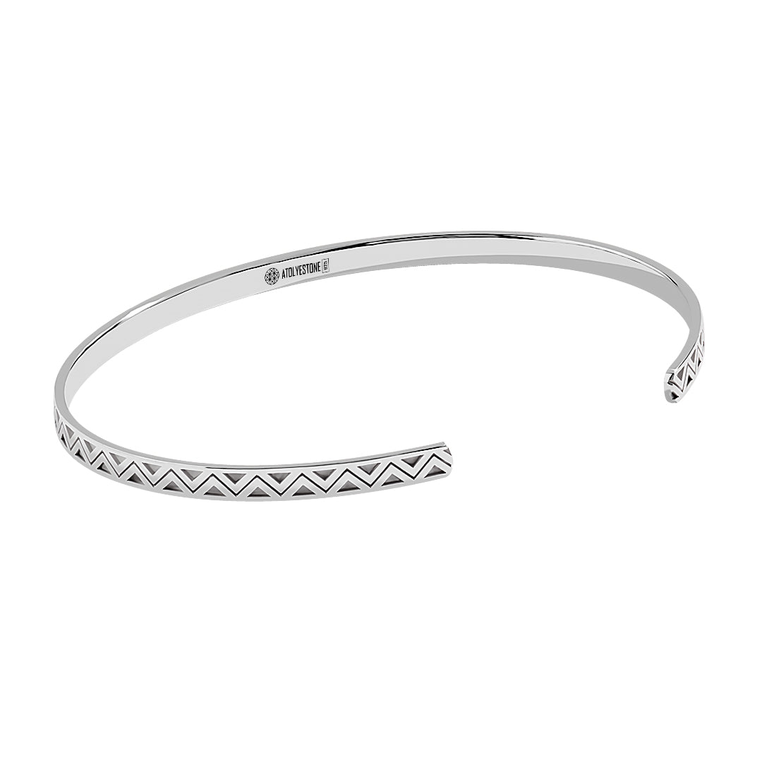 925 Sterling Silver Zigzag Cuff Bracelet - 3.80mm Open Bangle