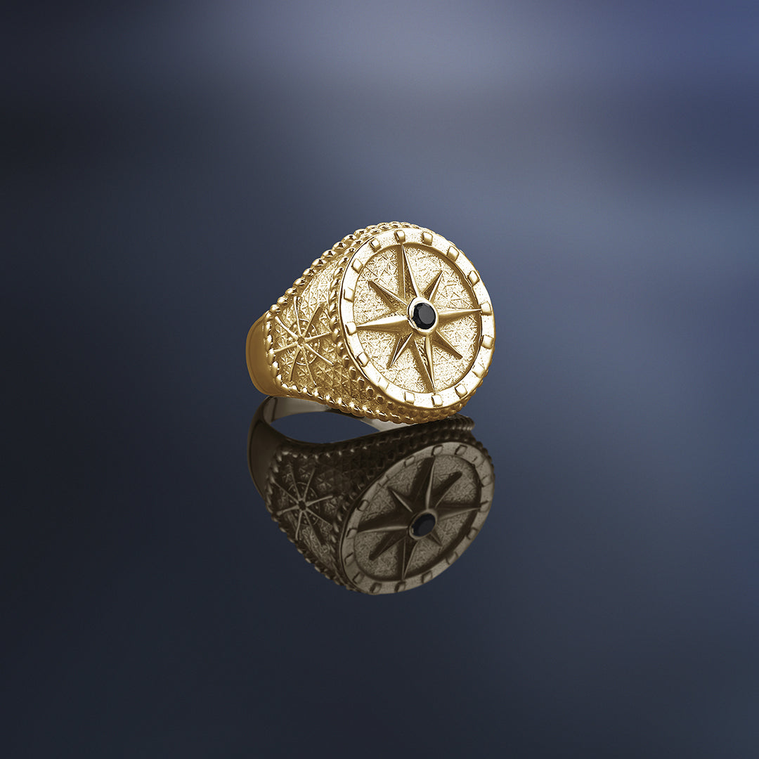 Compass Ring - Yellow Gold - Pave Black Diamond