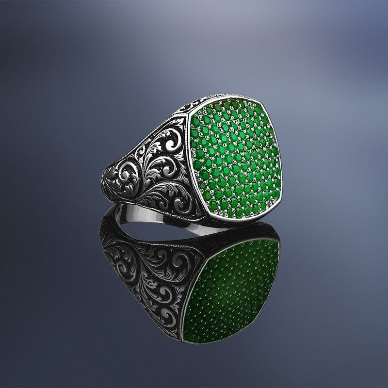 Classic Cushion Pave Ring - Pave Emerald