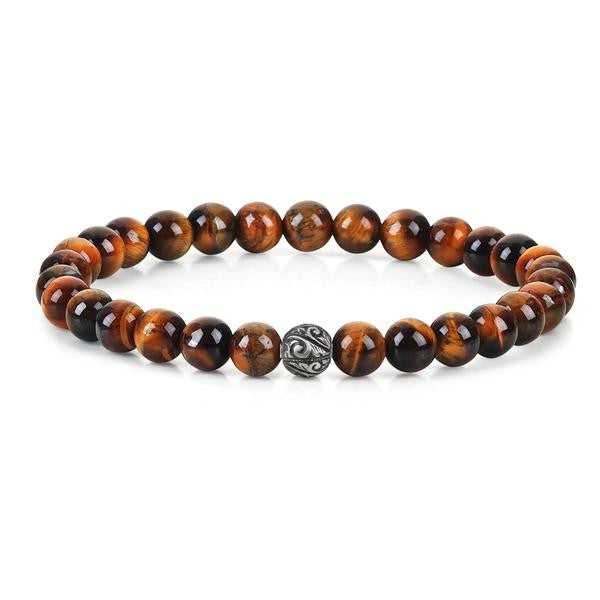 Women's Classic Beaded Bracelet - Solid Silver - Tiger Eye