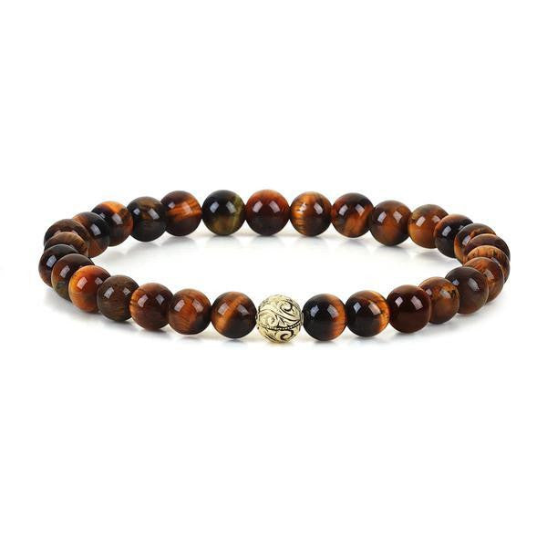 Women's Classic Beaded Bracelet - Yellow Gold - Tiger Eye