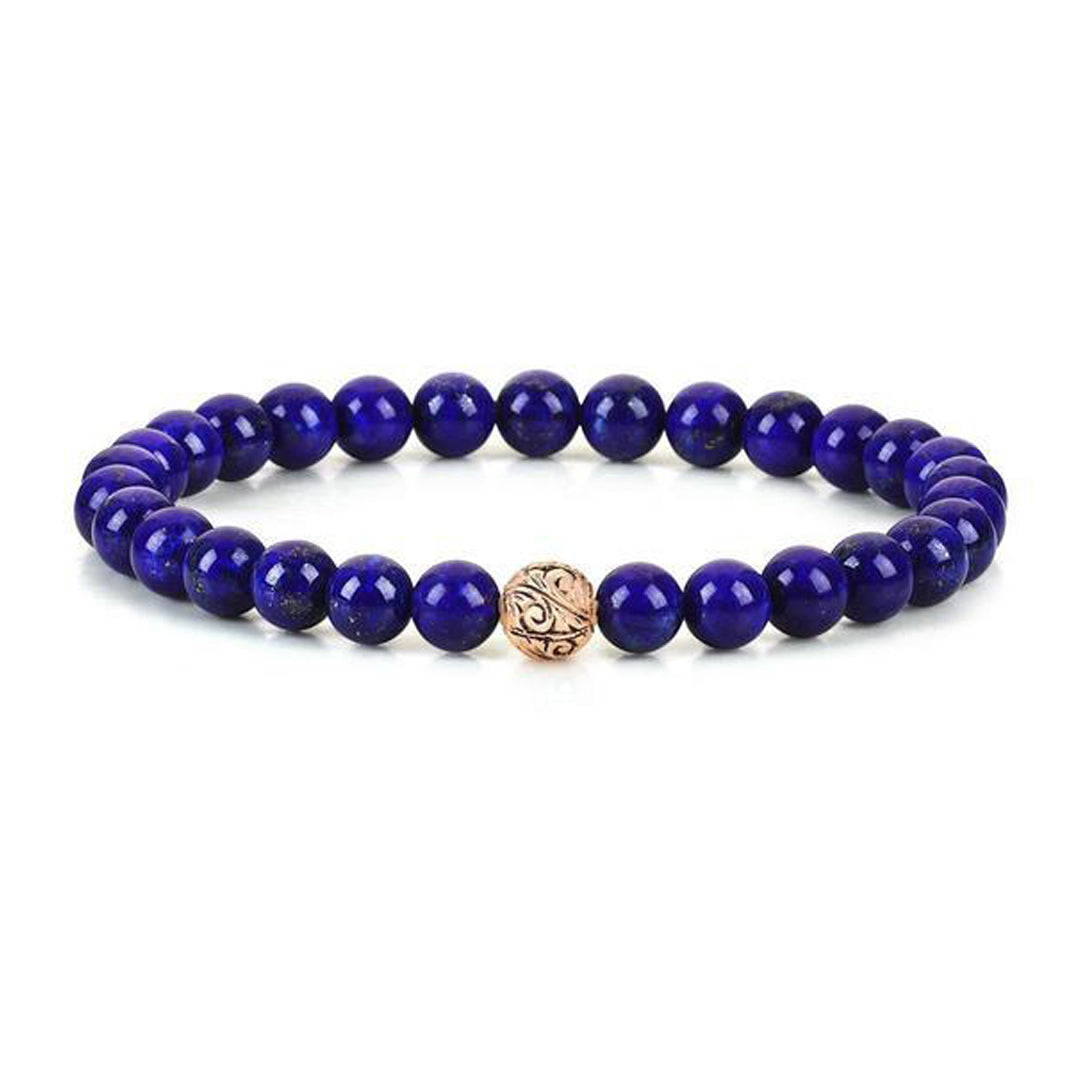 Mens Classic Beaded Bracelet - Rose Gold - Lapis Lazuli