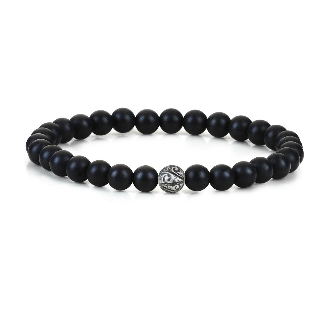 Women's Classic Beaded Bracelet - Solid Silver - Agate