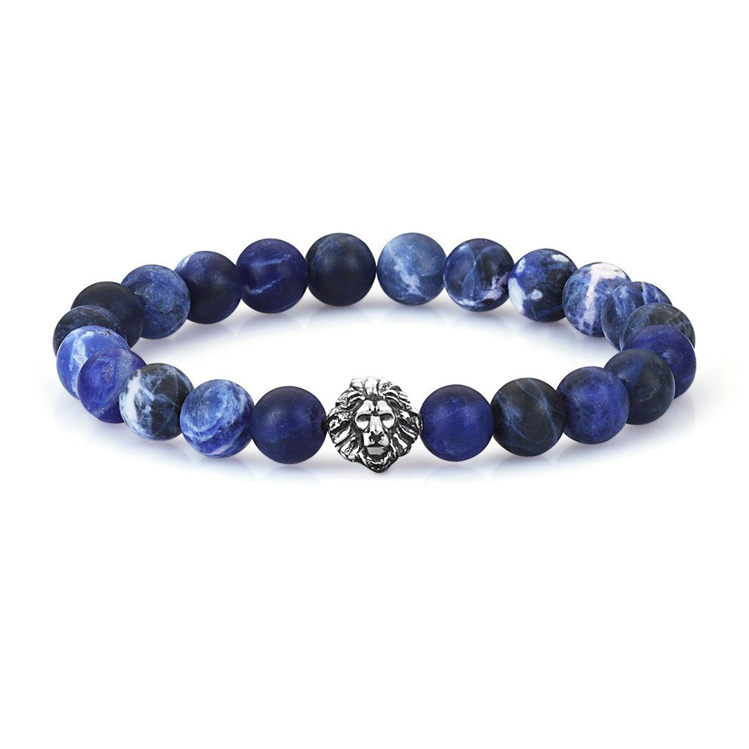 Mens Leo Zenith Beaded Bracelets - Oxidised Silver - Sodalite