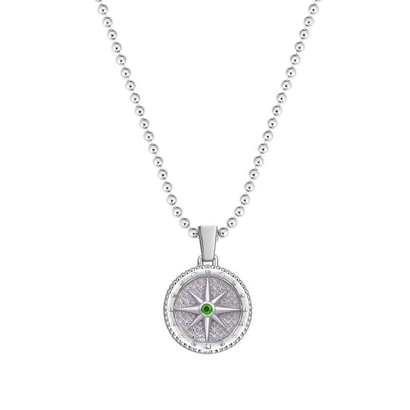 Mens Compass Necklace with Emerald