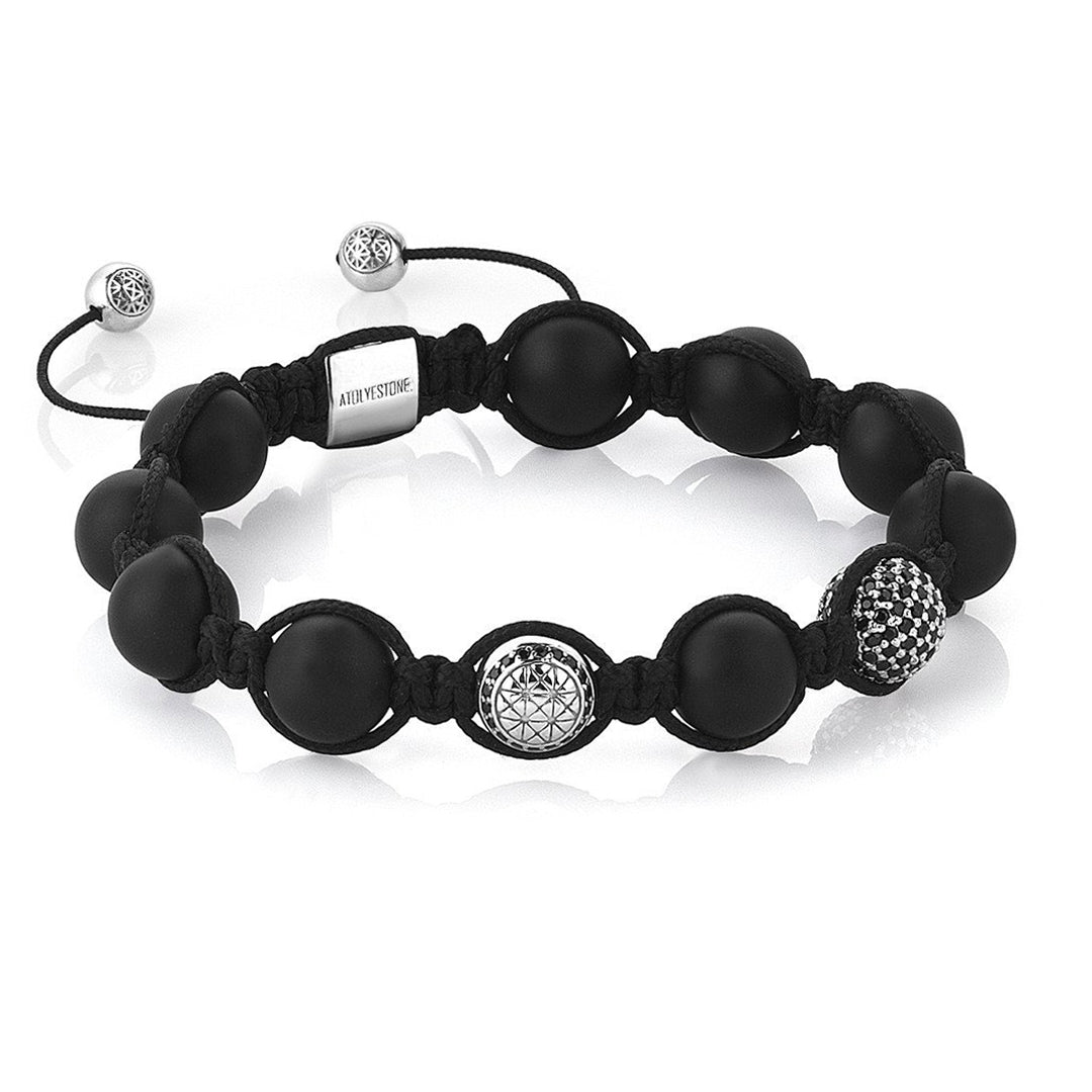 Mens Beaded Macrame Bracelet - Silver - Agate
