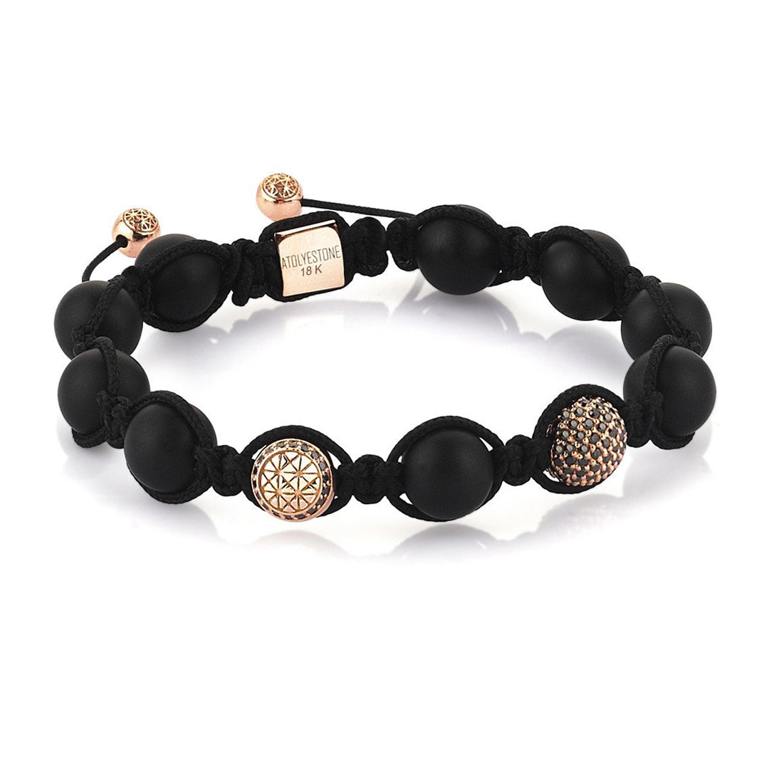 Black Beaded Shamballa Bracelet - 14K Rose Gold Bracelet - Cubic Zirconia