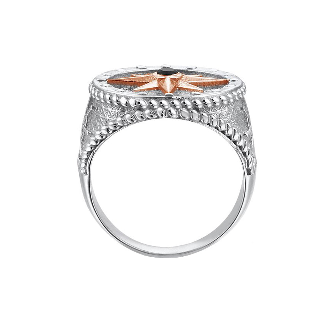 Mens Compass Ring With Solid Gold
