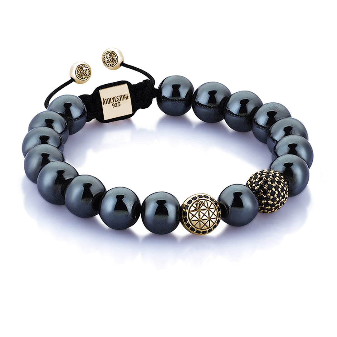 Hematite Beaded Signature Macrame Bracelet - Yellow Gold