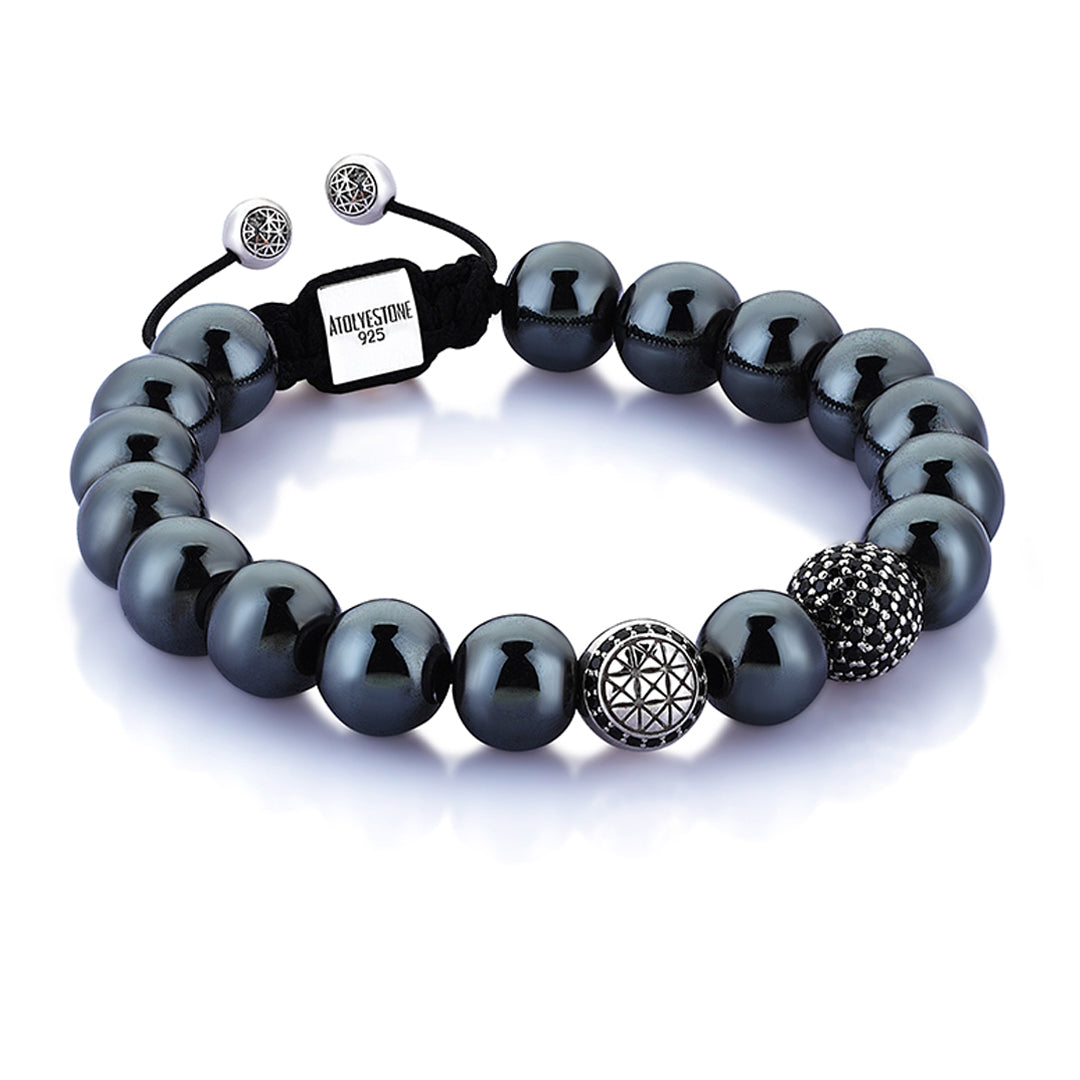 Hematite Beaded Signature Macrame Bracelet - Silver
