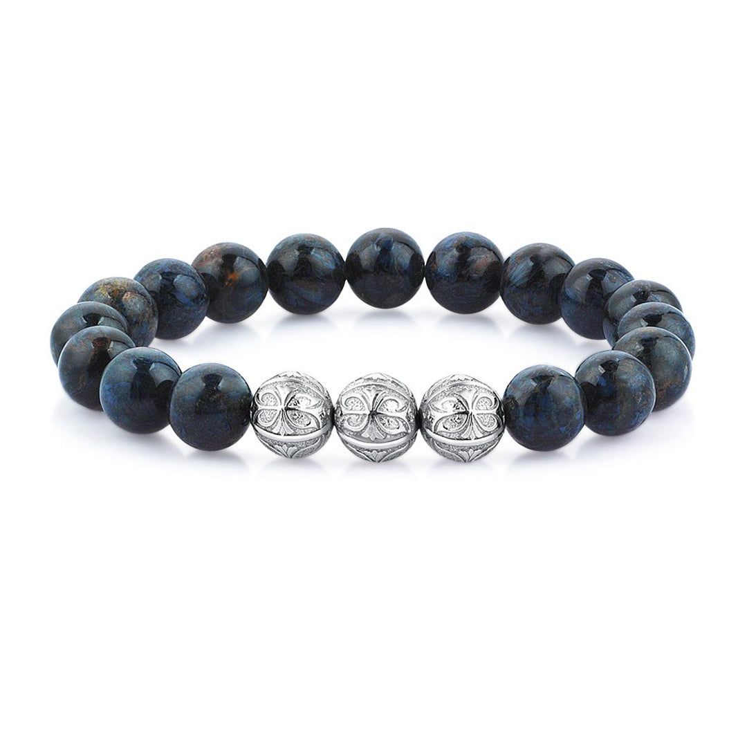 Premium Gold Blue Pietersite Apex Beaded Bracelet for Men