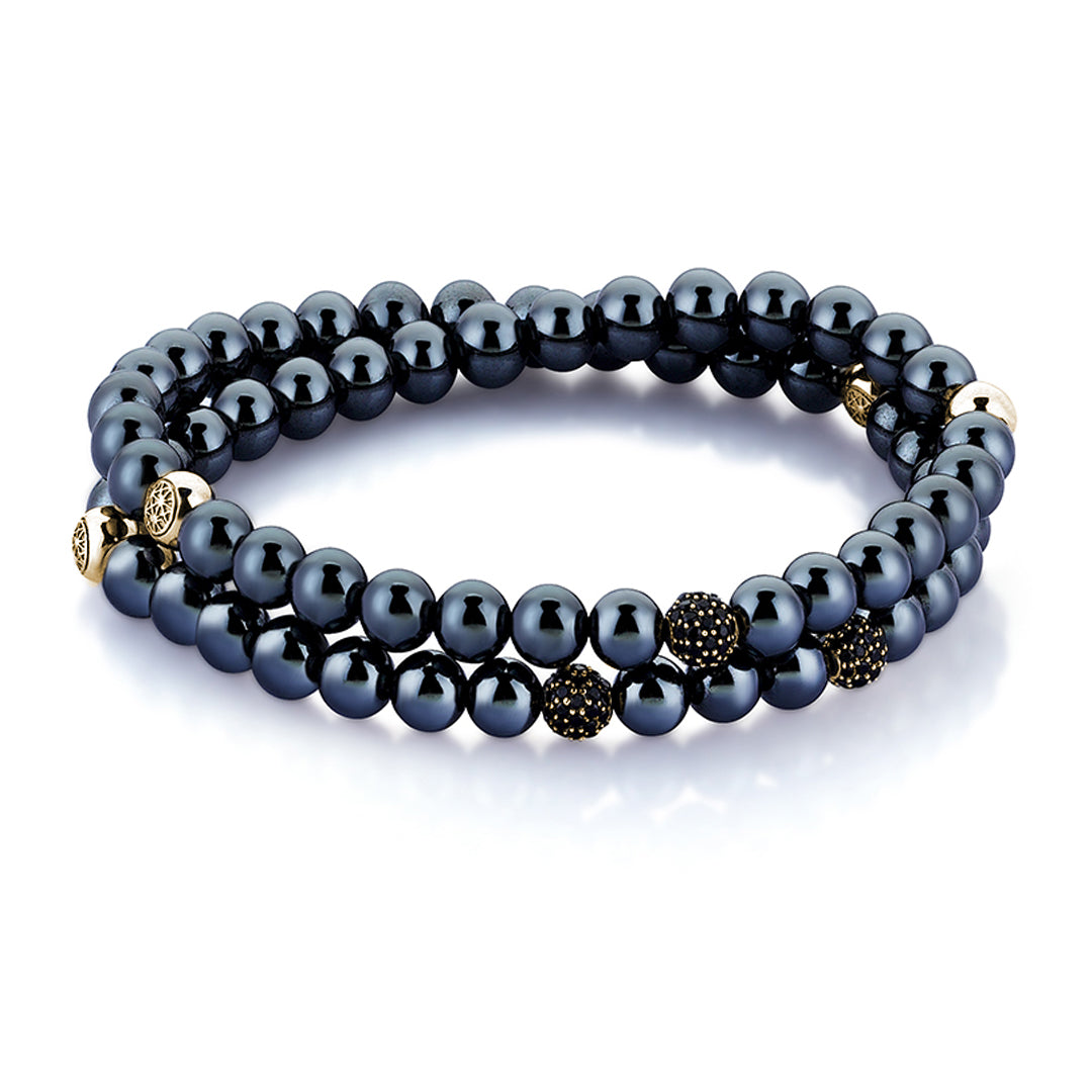 Hematite Double Beaded Bracelet - Yellow Gold