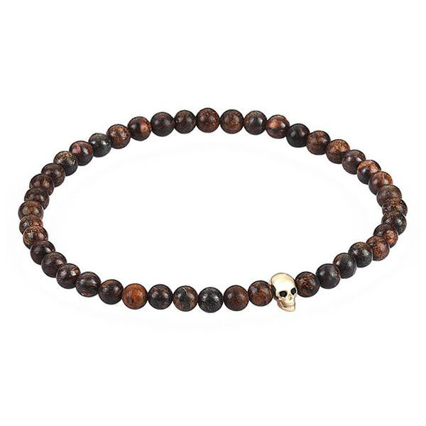 Women's MicroSkull & Genuine Black Diamonds - Solid Yellow Gold - Bronzite
