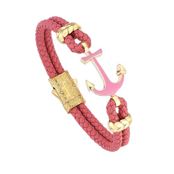 Women’s Pink Lacquer Anchor Leather Bracelet