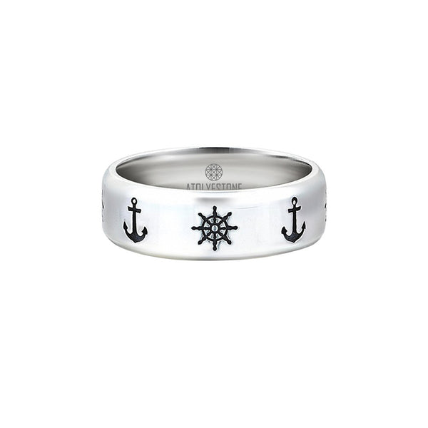 Anchor Band Ring - Solid Silver