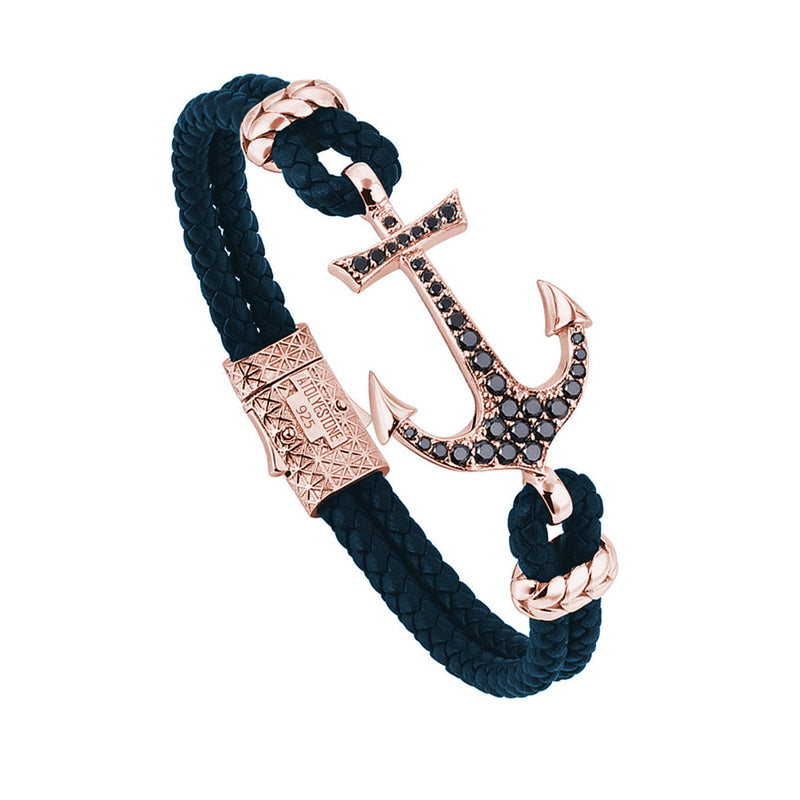 Anchor Leather Bracelet - Rose Gold - Navy Leather