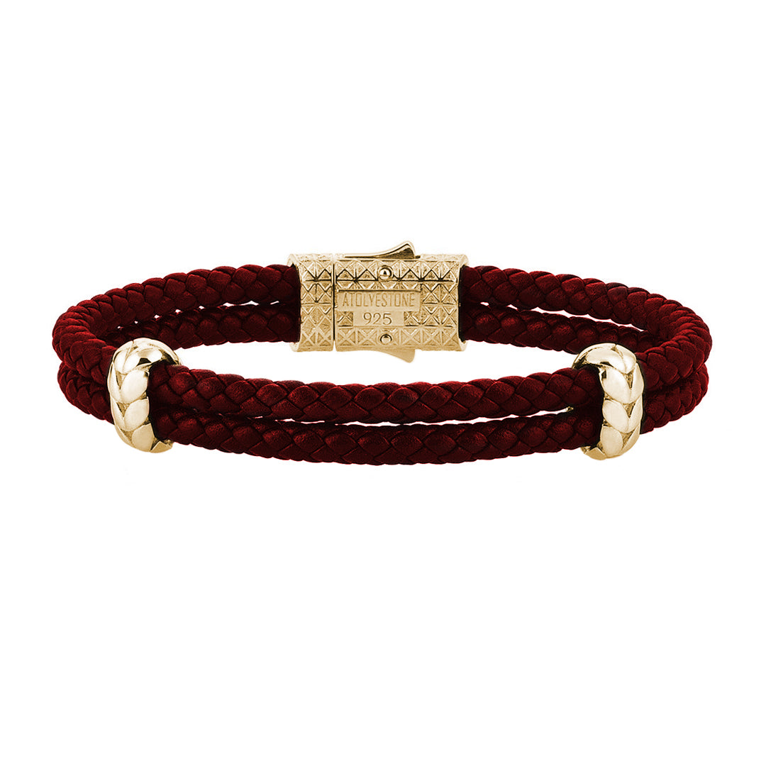 Atolyestone Elements - Solid Silver - Yellow Gold Plated - Dark Red Leather
