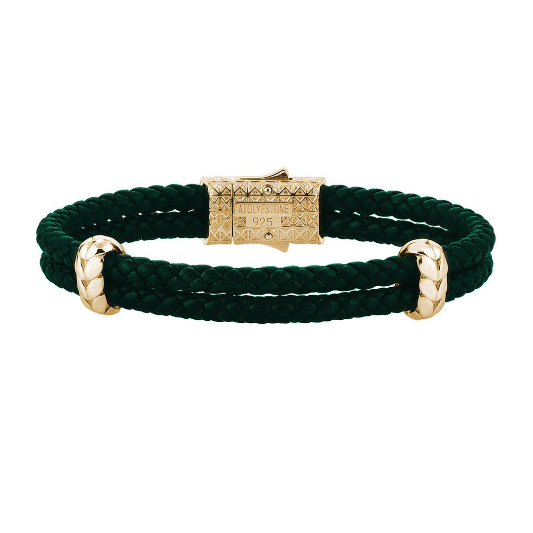 Atolyestone Elements - Solid Silver - Yellow Gold Plated - Dark Green Leather