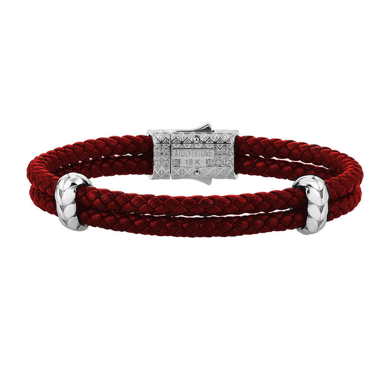 Atolyestone Elements - Solid White Gold - Dark Red Leather