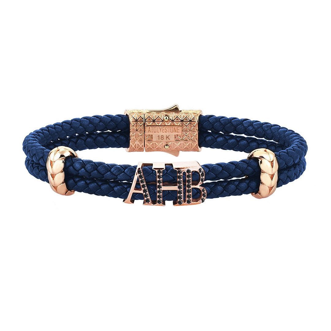 Atolyestone Statements - Solid Rose Gold - Blue Leather - Black Diamond