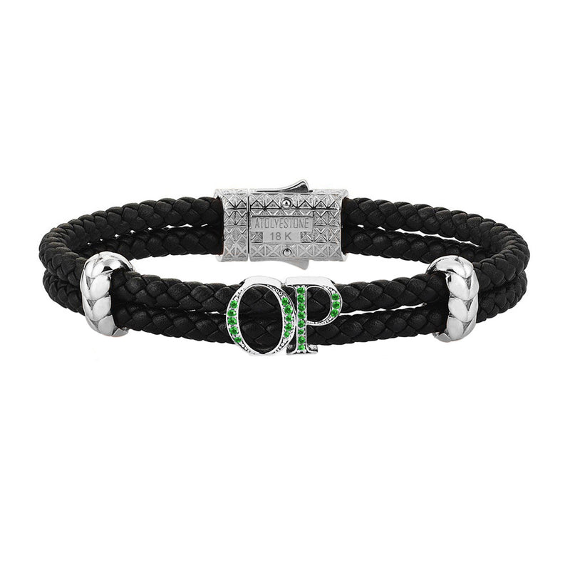 Atolyestone Statements - Solid White Gold - Black Leather - Emerald