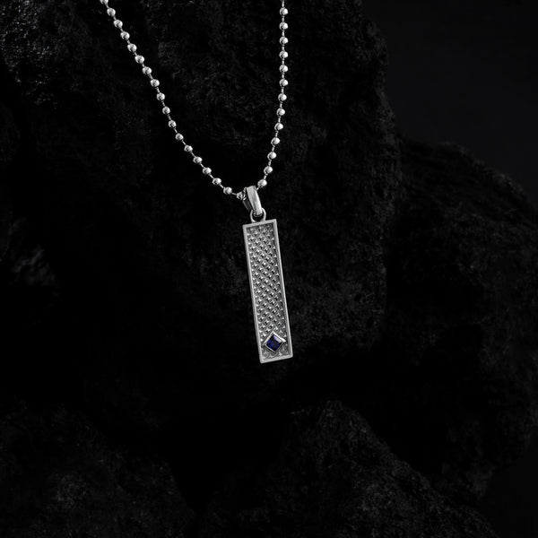 Men's Real White Gold Sapphire Vertical Pyramid Design Pendant Necklace